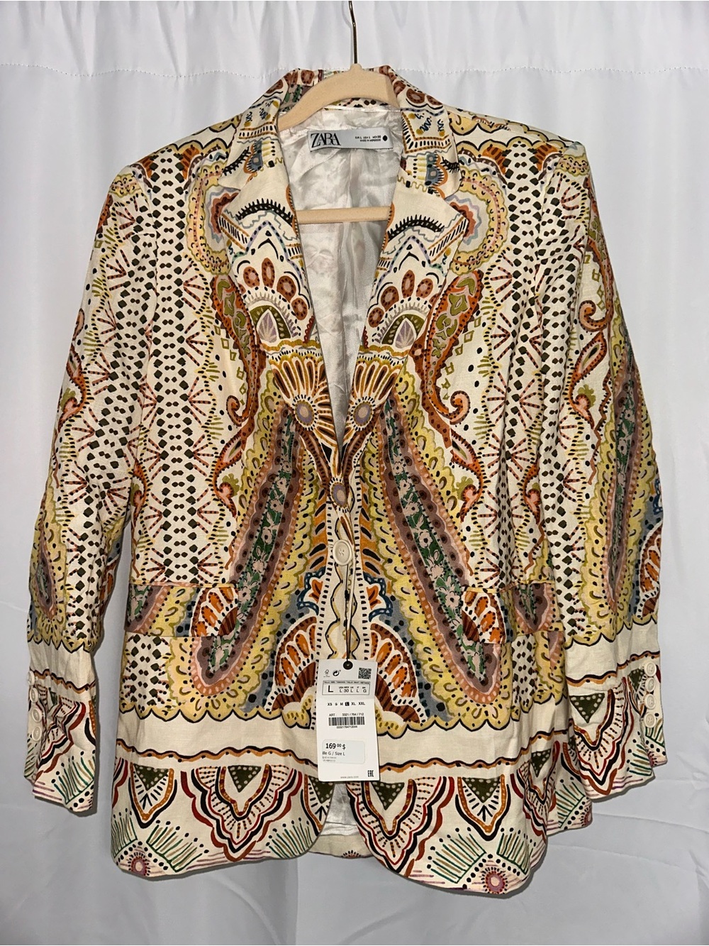 Zara Cream Multicolor Paisley Embroidered Blazer